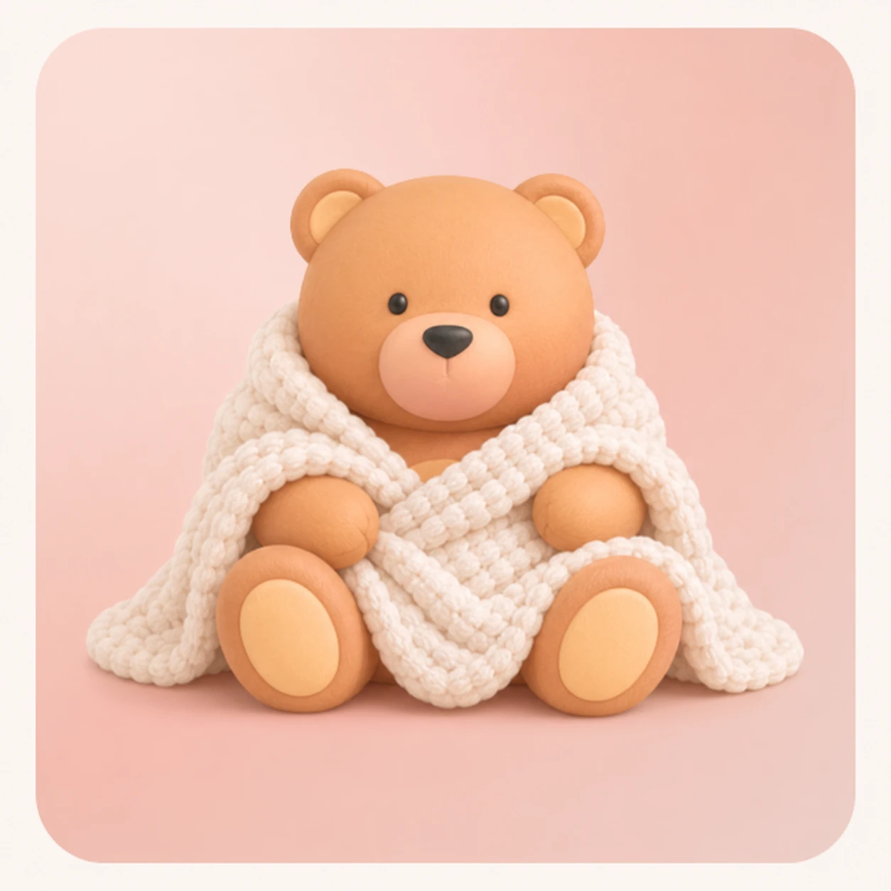 Puff teddy wrapped in a handmade blanket